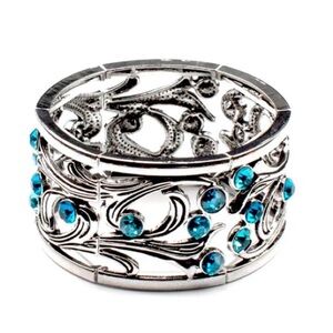 Elegant Silver Stretch Bracelet with Blue Accents